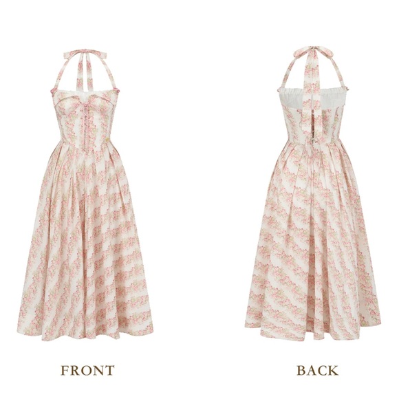 Lacemade Dresses & Skirts - LaceMade Halter Neck Pink Floral Midi Dress
